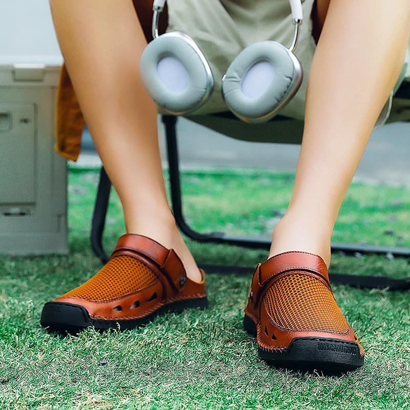 Men Hiking Sandals Black Khaki Outdoor Summer Brown Wide Palm Handmade Slippers Beach Shoes for Father Plus Size