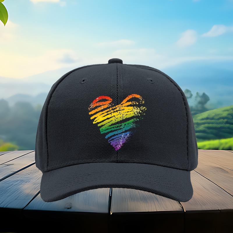 LGBT Pride Rainbow Heart Print Polyester Baseball Cap Casual Adjustable Unisex Adult Headwear