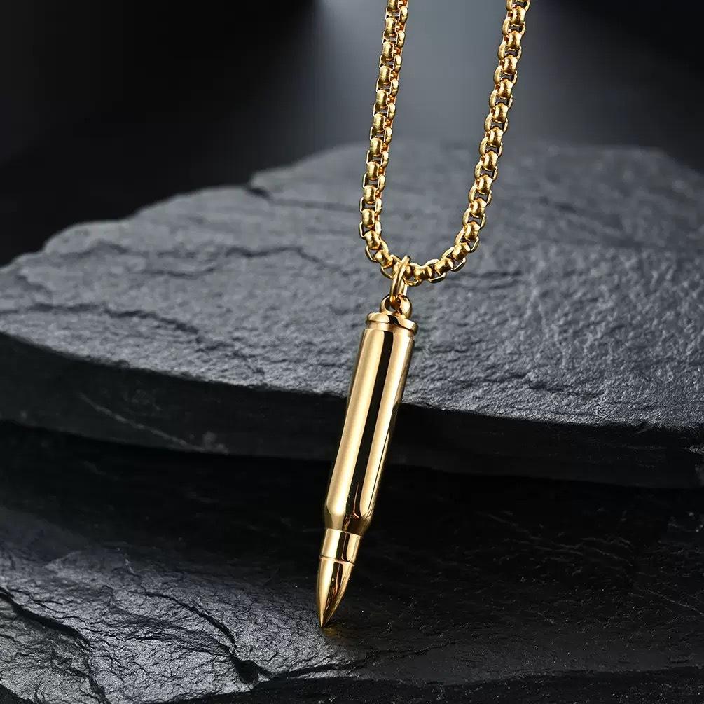 2026 Jewelry Personality, Bullet, Pendant Domineering, Men s Necklace Simple Glossy Pendant 60CM