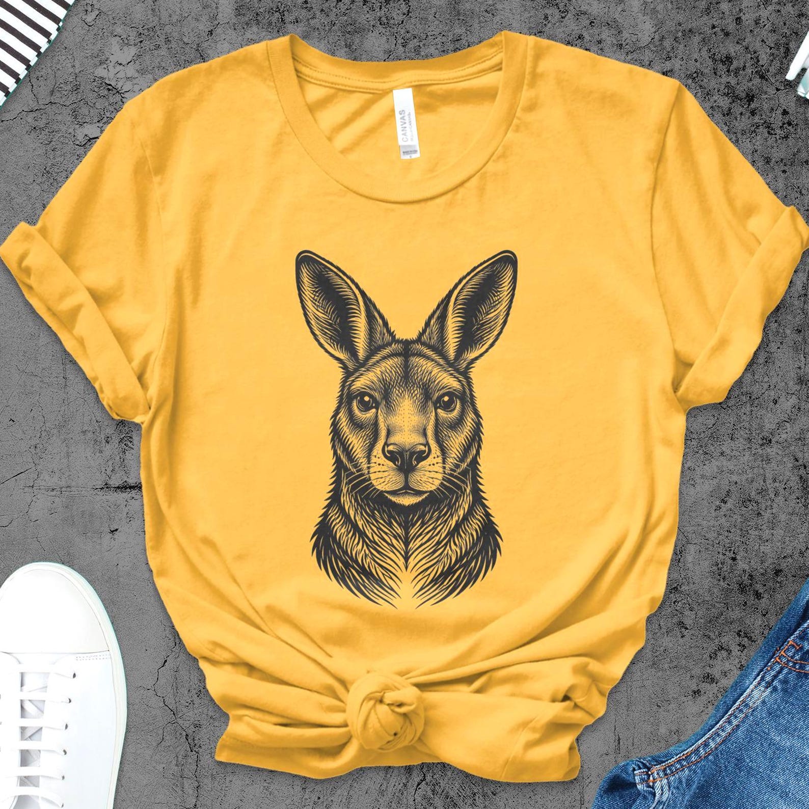 Kangaroo Face Shirt | Black Stencil Kangaroo Tee | Tattoo Style Kangaroo Head Graphic Tee | Gift For Kangaroo Lover 2XL