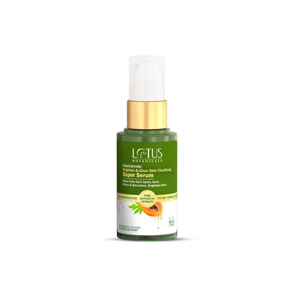 Lotus Botanicals Papaya And Niacinamide Brighten And Glow Skin Clarifying Super Serum | Paraben & Sulphate Free | All Skin Type | For Women and Men