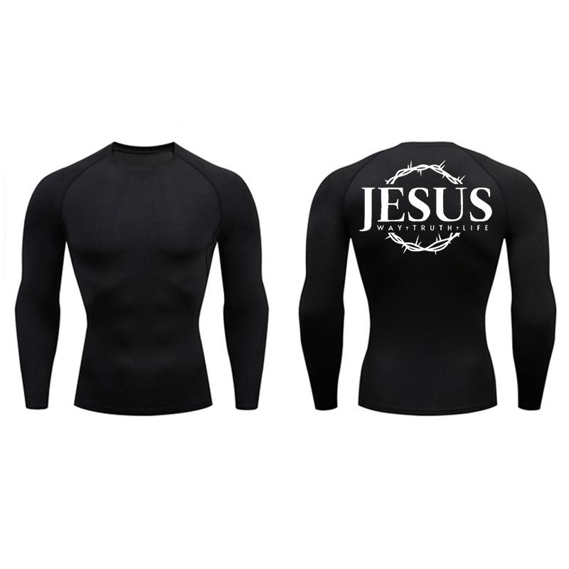 Cross Graphic Long Sleeve Compression Shirt for Men Christian Athletic Workout T-shirts Tops Spring Fall Baselayers Undershirts S