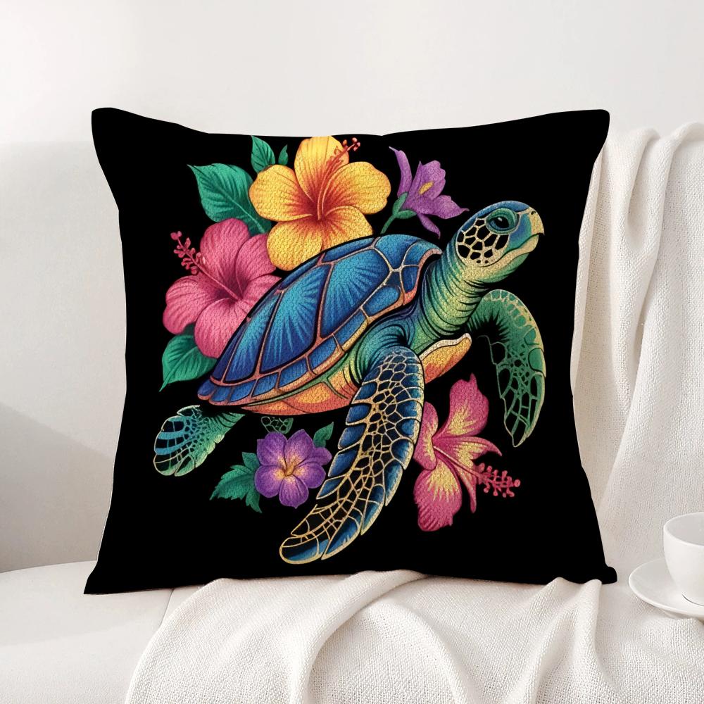 Hawaiian Turtle Cushion Cover Natural Linen Organic Fabric Double-Sided Printing Sofa Home Decor Gift Pillow Cover
