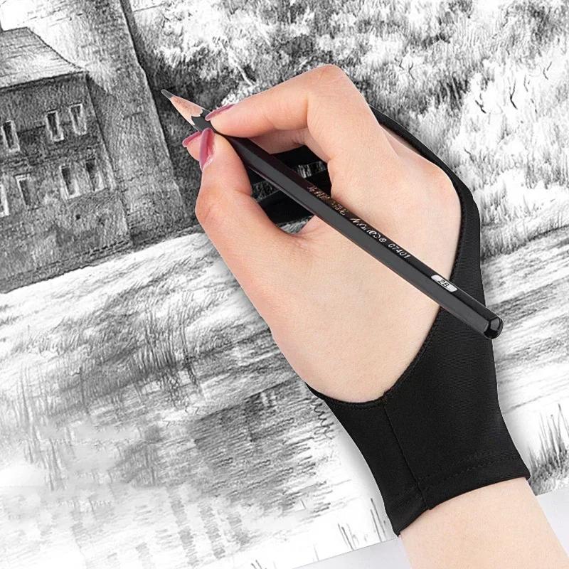 Luvas de Desenho para Dois Dedos S/M/L Anti-toque Anti-sujidade para Tablet Quadro Digital Tela Sensível ao Toque Pintura a Óleo Material de Arte para Escritório