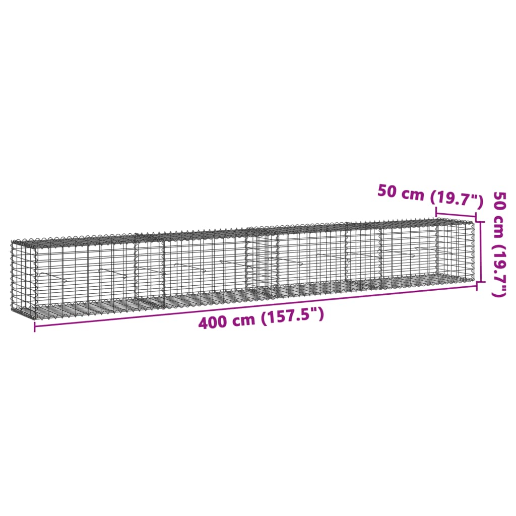Gabion Basket with Lid 400 X 50 X 50 Cm Galvanized Iron