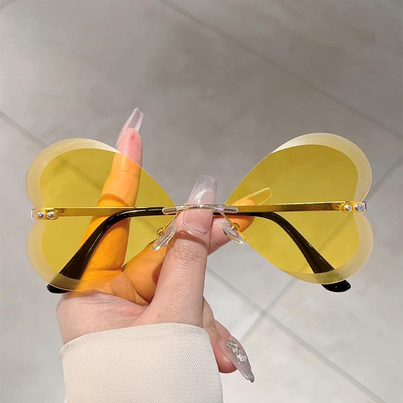 Rimless Butterfly Shaped Sunglasses Women  New Fashion Vintage Outdoor Shades Trendy Brand Design Casual Sun Glasses