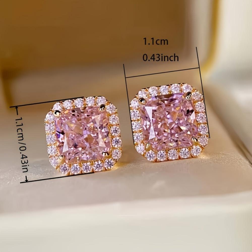 Pink Synthetic Gemstone Stud Earrings - Hypoallergenic, perfect for weddings, daily wear, and April birthdays.