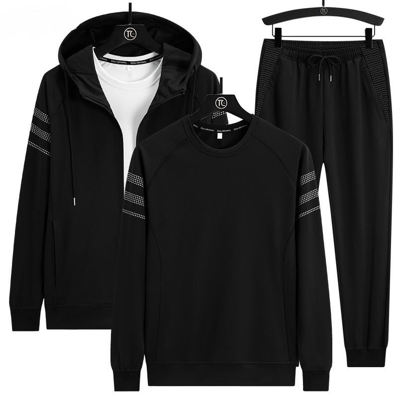 Men's Casual Sports Hoodie Set, Youth Sports Loose Round Neck Hoodie Three-piece Set