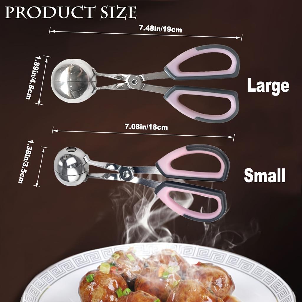 2pcs Meatball Spoon Set Stainless Steel Ball Maker Kit Kitchen Tool, Ice Cream Balls, Melon Fruits ,Large and Small Sizes