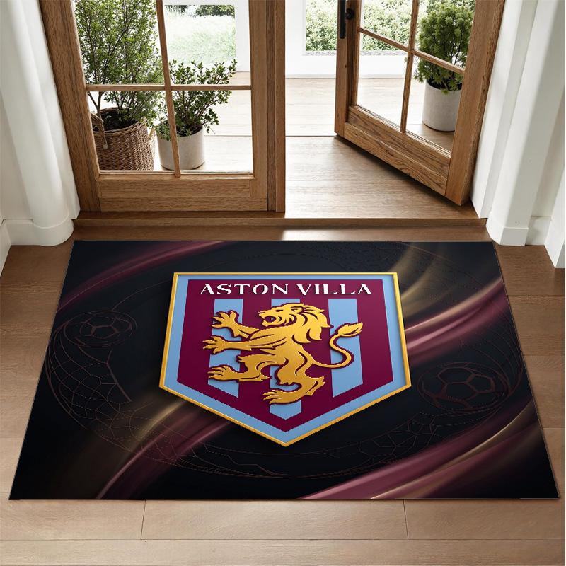 Aston Villa Futbol Tasarımlı Kristal Kadife Halı Yatak Odası Girişi İçin Yumuşak Dekoratif Mat