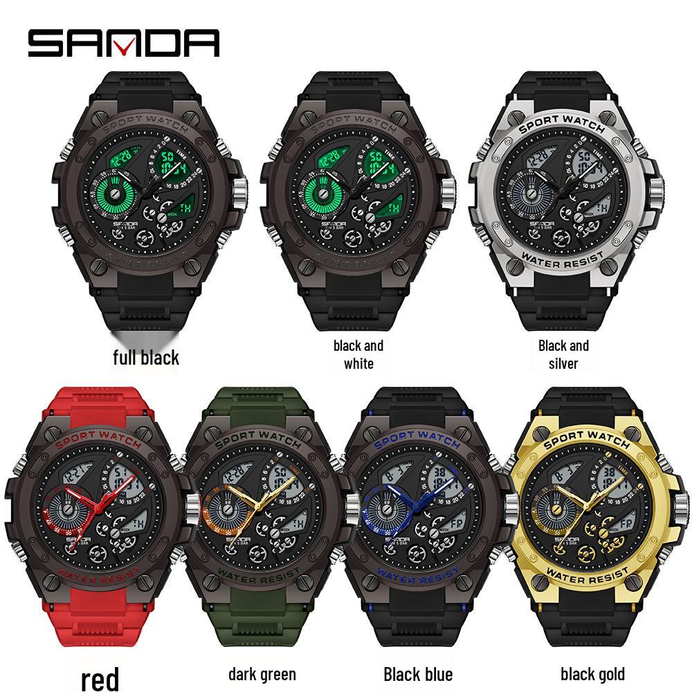 Sanda Men's 3D Dual Display Sports Watch with Night Light and Multi-function Features
