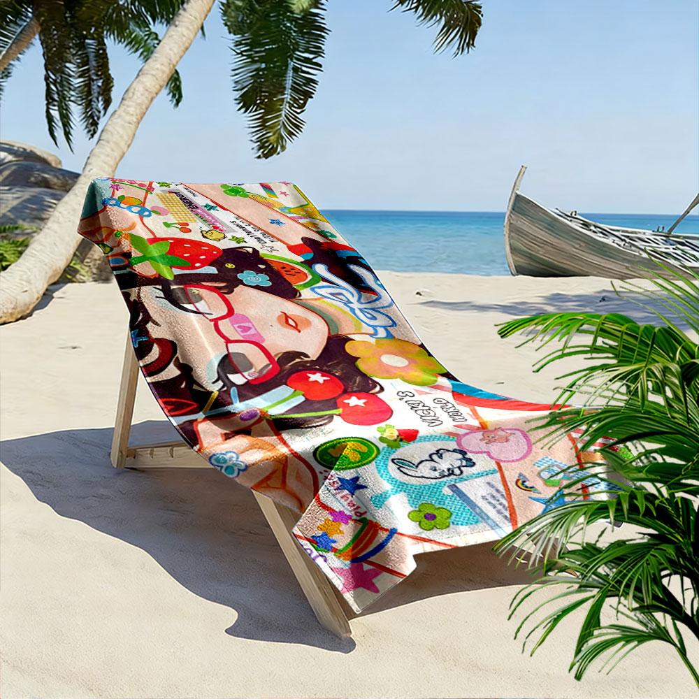 Colorful Cartoon Girl Design A must-have beach towel for beach travel