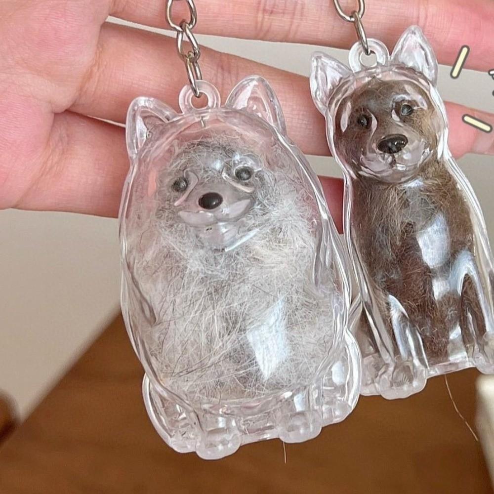 Transparent Dog Fur Storage Pendant Handmade Design Fur Storage Capsule Dog Shape Keychain DIY Accessories Pet Hair Container