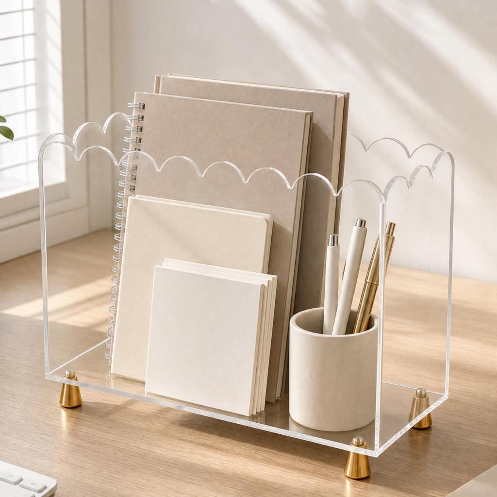 Clear Acrylic Display Box with Gold Feet Elegant for Desk, Office