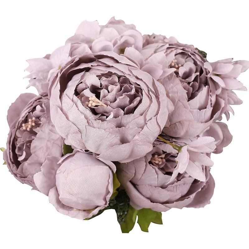 Faux Peony Bouquet 13 Heads Flowers Bud Vintage Artificial Peony 47cm Silk Flowers for Wedding Home Decoration,1pc