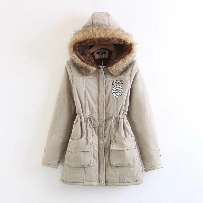 IELGY Winter Mid-length Cotton-padded Jacket Large Fur Collar Hooded Thickened Cotton-padded Jacket Jacket