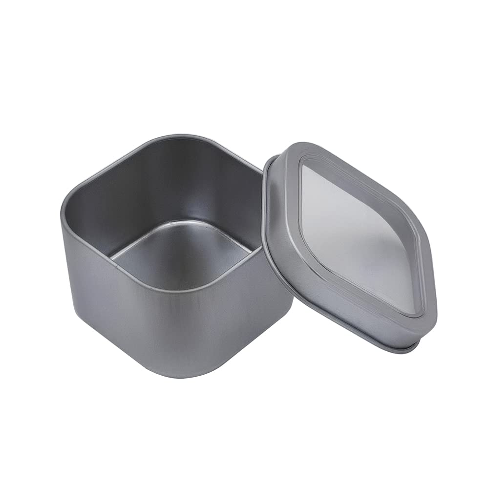 WestKaiba 6-Piece Set Tin Can Mini Box with Lid, Silver, Transparent, Square Container for Small Items, Storage, Sundries, Silver