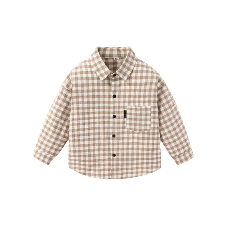 Pure Cotton Kids Shirt Gingham Spring and Autumn Boys and Girls Shirt Long Sleeves Children Lapel Cardigan Casual Tops