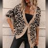 Womens Oversized V-Neck Leopard Print Knit Cardigan Long Sleeve Casual Sweater Winter