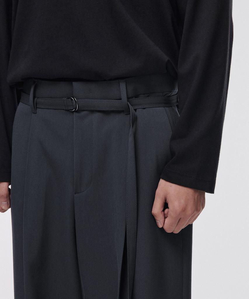 Musinsa Standard Narrow Belt One-Pleat Wide Slacks [Iron Gray]