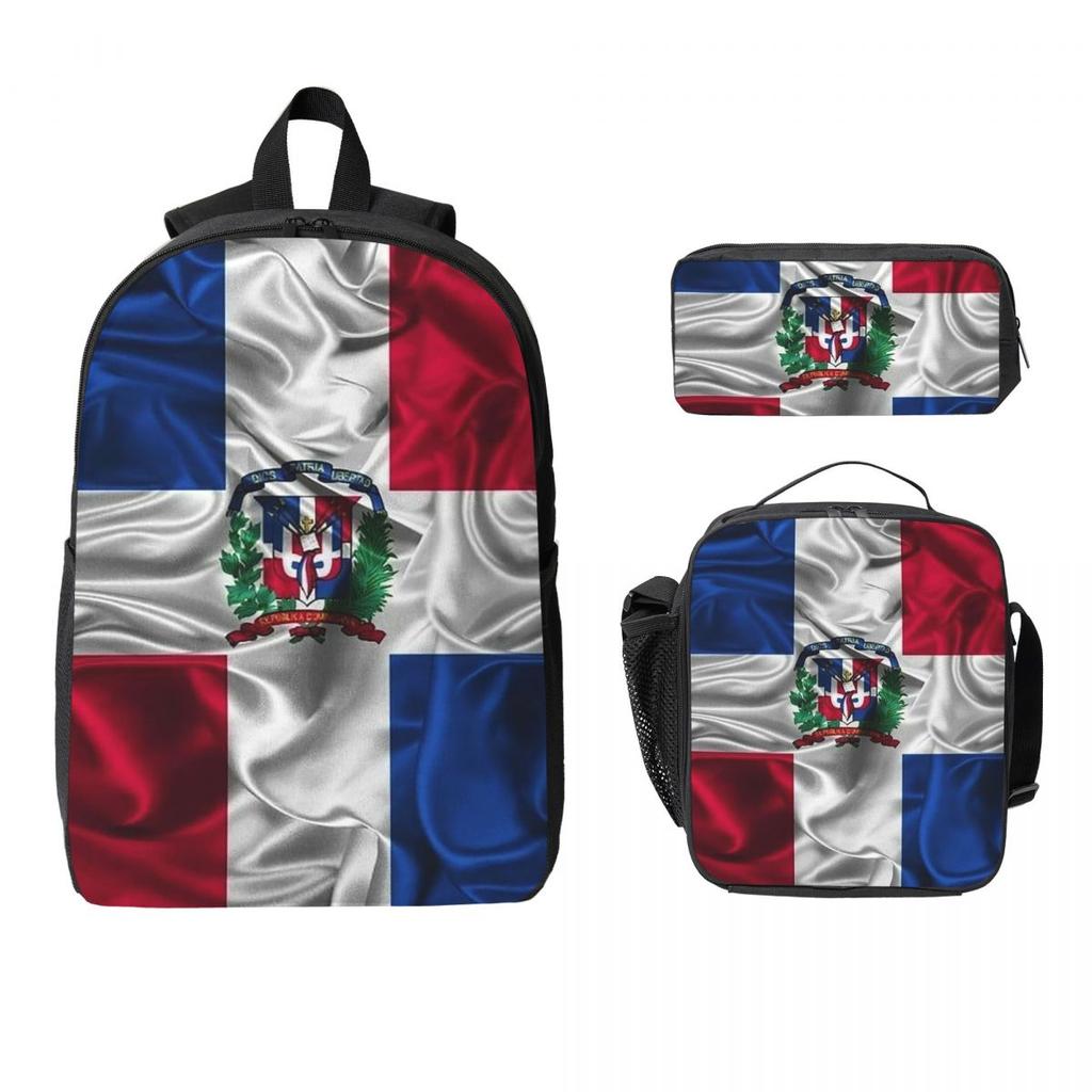 Dominican Republic Flag Backpack Student BookBag School Bag Computer Shoulder Bags 3ps Insulated Lunch Bag Pencil Case