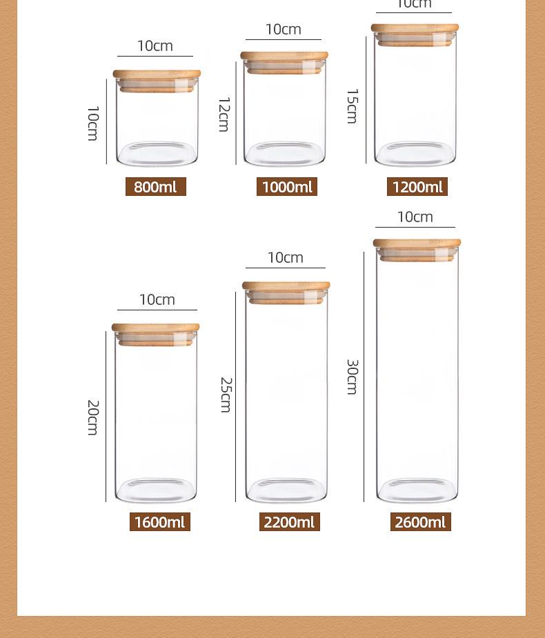 Borosilicate Glass Storage Jar with Bamboo Lid - Cylindrical Transparent Container for Tea or Food