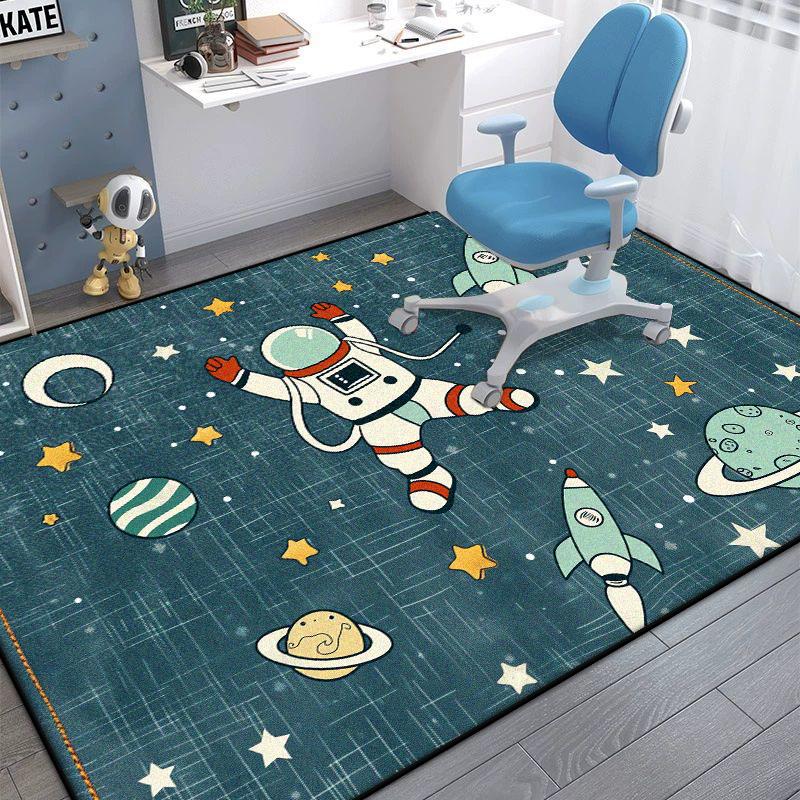 Astronaut Bedroom Chair Mat Cartoon Decoration Fluffy Plush Carpet for Living Room Large Area Gaming Room Non-slip Rugs Washable