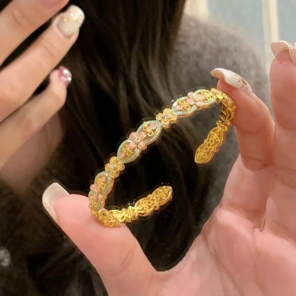 Handicraft Enamel Glazed Bracelet Gold Opening Bracelet Elegant New Chinese Style Bangle  Party