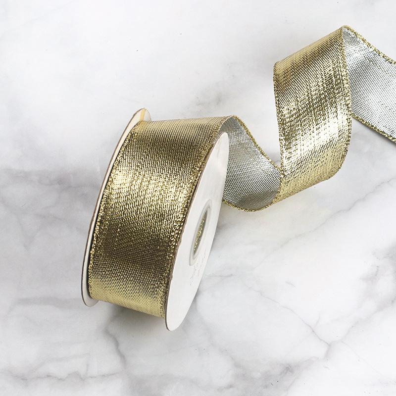 Romantyczna i Przytulna Świąteczna Wstążka Kopia Drutu Dwustronna Metalowa Srebrna Czerwona Zielona Złota Poliestrowa Wstążka Opakowanie Pudełka na Prezent Dekoracyjne Wiązanie Kolorowa Wstążka