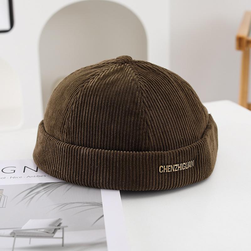 Retro Corduroy Brimless Hat, Autumn and Winter Brimless Thick Hat, Men's and Women's Dome Street Hat