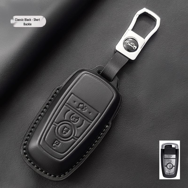 Genuine Leather Key Case for Ford Focus, Mondeo, Edge, Escort, Explorer, and Raptor.