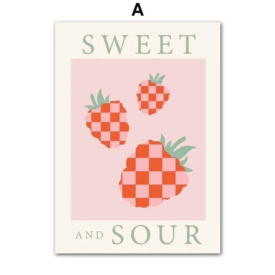 

Sweet Sour Strawberry Cherry Sun Love Quotes Wall Art, Nordic Posters Prints, Canvas Paintings, Pictures for Bedroom, Home Decor 21X30cm No Frame