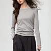 Combed Cotton Solid Simple Round Neck Long Sleeve Women T Shirt Basic Top