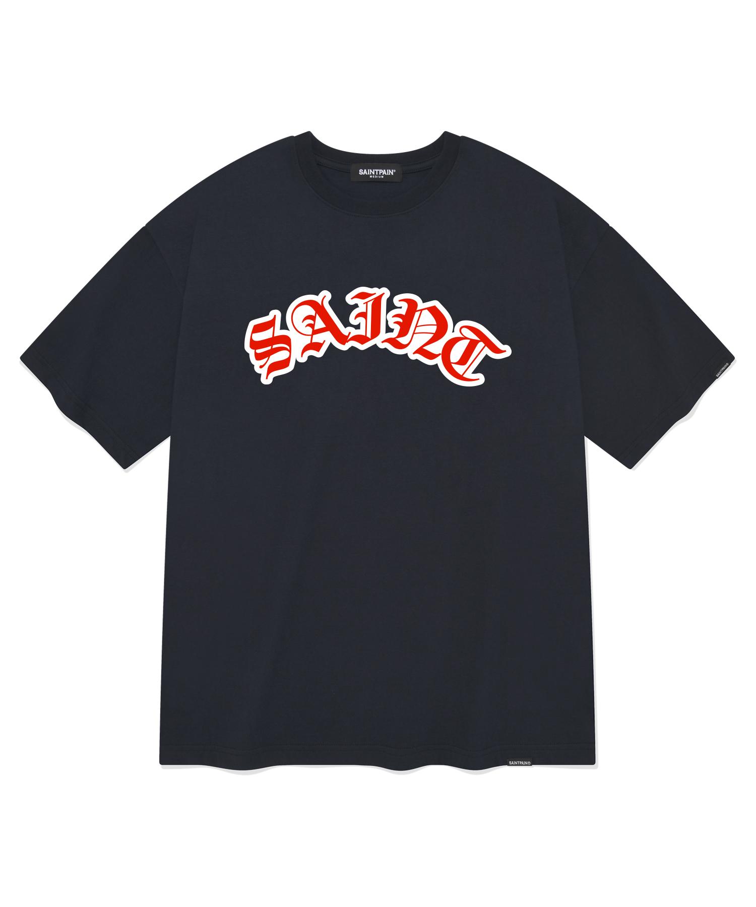 Saint Pain Sp Gothic Saint Logo Short Sleeve T-Shirt - Navy Navy/L