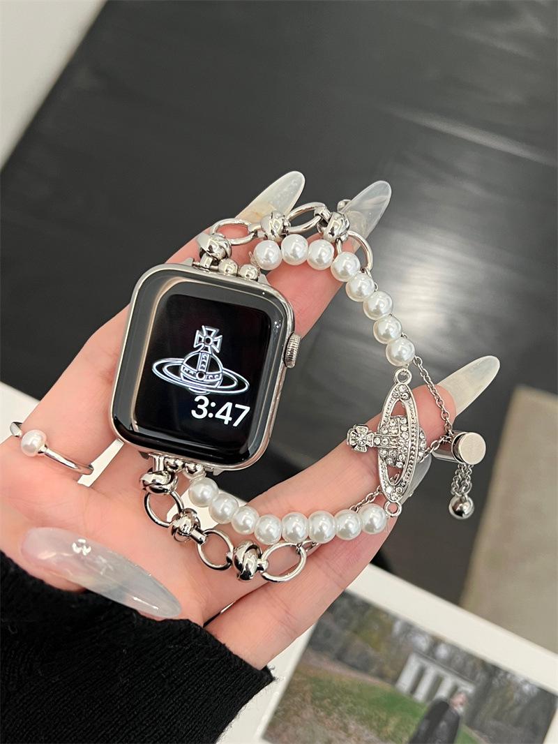 

Элегантный металлический браслет королевы-матери для Apple Watch 10, 9, SE, 8, 7 — с цепочкой из 654 бусин. 38/40/41mm (10th Gen 42mm) Universal