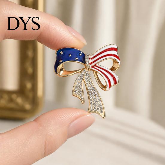 Bow Brooch Pin Independence Day Pin, Patriotic Rhinestone Lapel Sweater Secure Clasp Cardigan Coat Suit Jewelry Accessory, Gift for 4th of July Strong