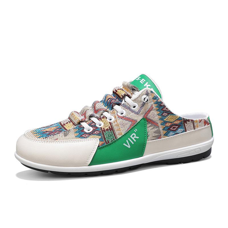 

2025 Summer Cloth Backless Slip on Flats Loafers Slipper Half Shoes For Men Mules Man Slides Mens Semi-Drag Casual Shoes 44