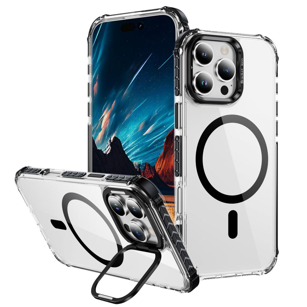 For iPhone 14 Pro Clear Phone Case with Lens Kickstand Cover Compatible with MagSafe