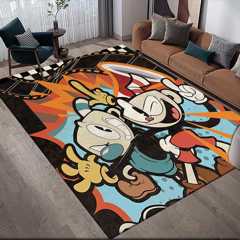 Tappeto Quadrato a Fantasia Flanella di Cuphead & Mugman, Tappeto da Area, Tappeto per Soggiorno Camera da Letto Divano Sala Giochi Decorazione, Tappetino Antiscivolo