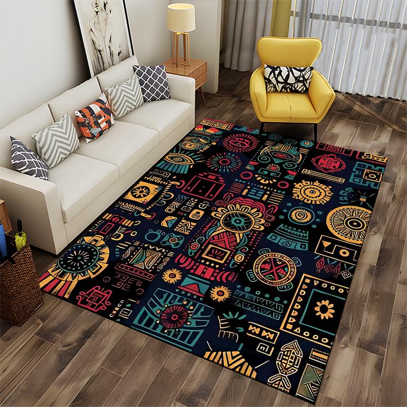 Colorful Ethnic Geometric Pattern Carpet with Abstract Tribal Design Suitable for Use As an Anti-slip for Living Room Bedroom Sofas