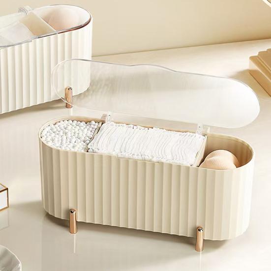 Kosmetik-Baumwoll-Aufbewahrungsbox mit durchsichtigem Deckel Staubdicht Großes Fassungsvermögen 3 Fächer Wattestäbchen Wattepads Halter Organizer Behälter