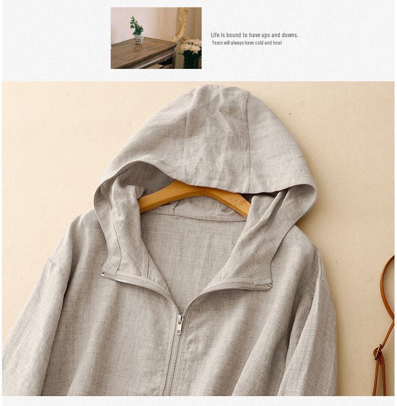2026 Spring/Summer Hooded Windbreaker with Batwing Sleeves - Raw Cotton Linen Sun Cover-Up