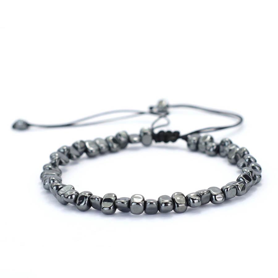 Античный Мужской Браслет Серебряный Неправильный Камень Гематит Браслет Женский Хип-Хоп Байкер Шнуровка Регулируемый Браслеты Бусины Аксессуары grey color