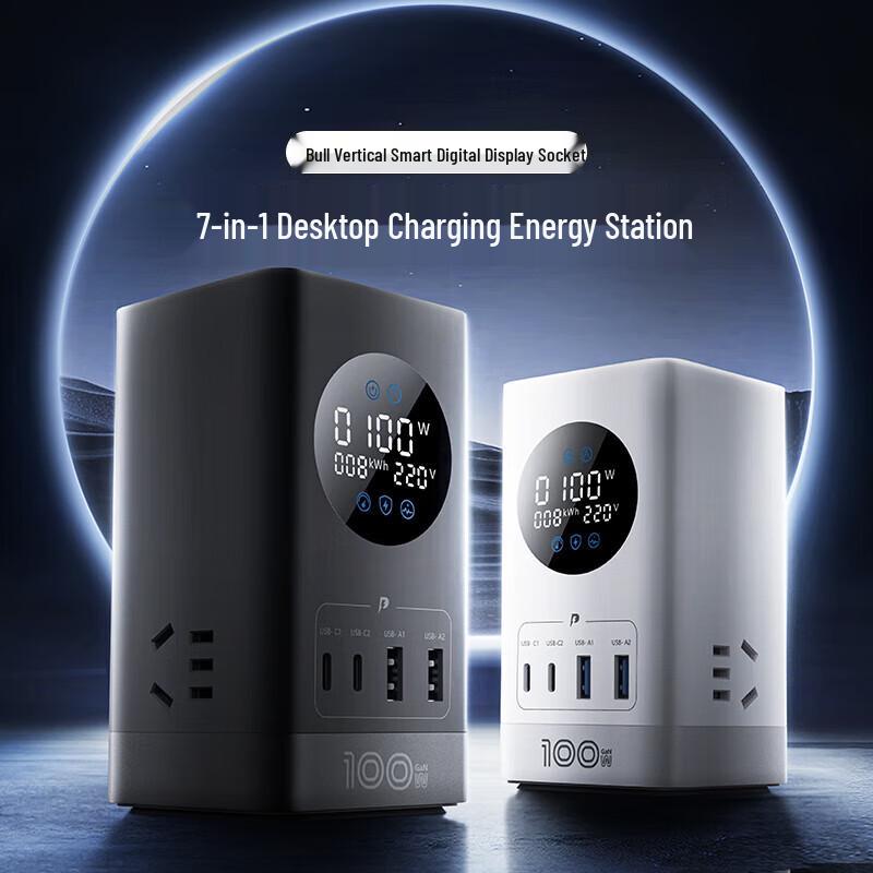BULL 100W GaN Smart Desktop Power Strip with USB-C & Display
