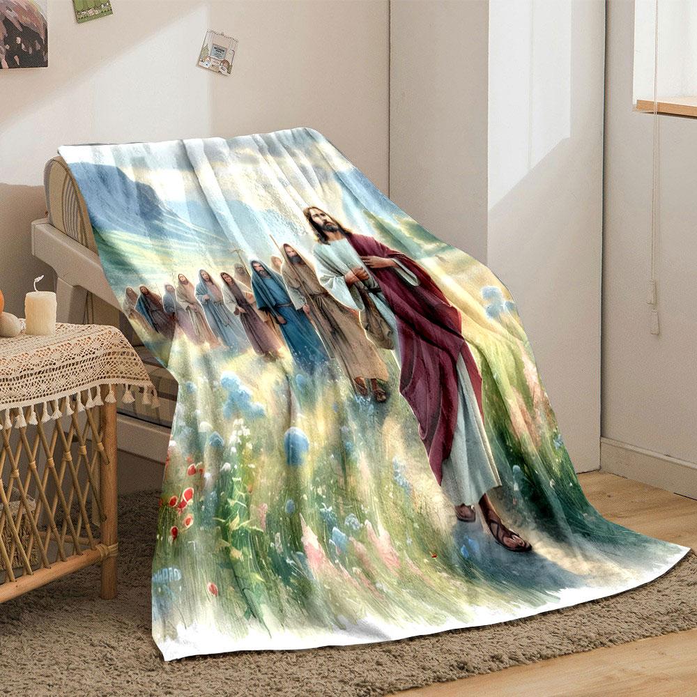 Jesus And Disciples Landscape Blanket  Printed Blanket for Living Room Bed Couch Lunch Break Soft Cozy Blanket for Friend's Festival Gift