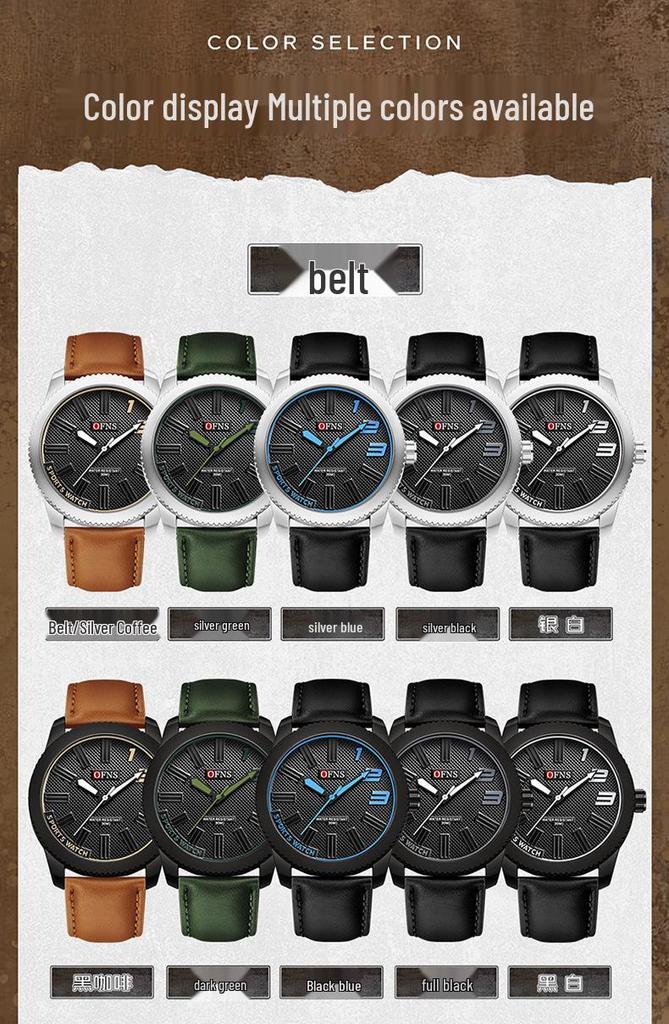 OFNS Men's Ultra-thin Quartz Wristwatch with Rotating Bezel and 3D Markers