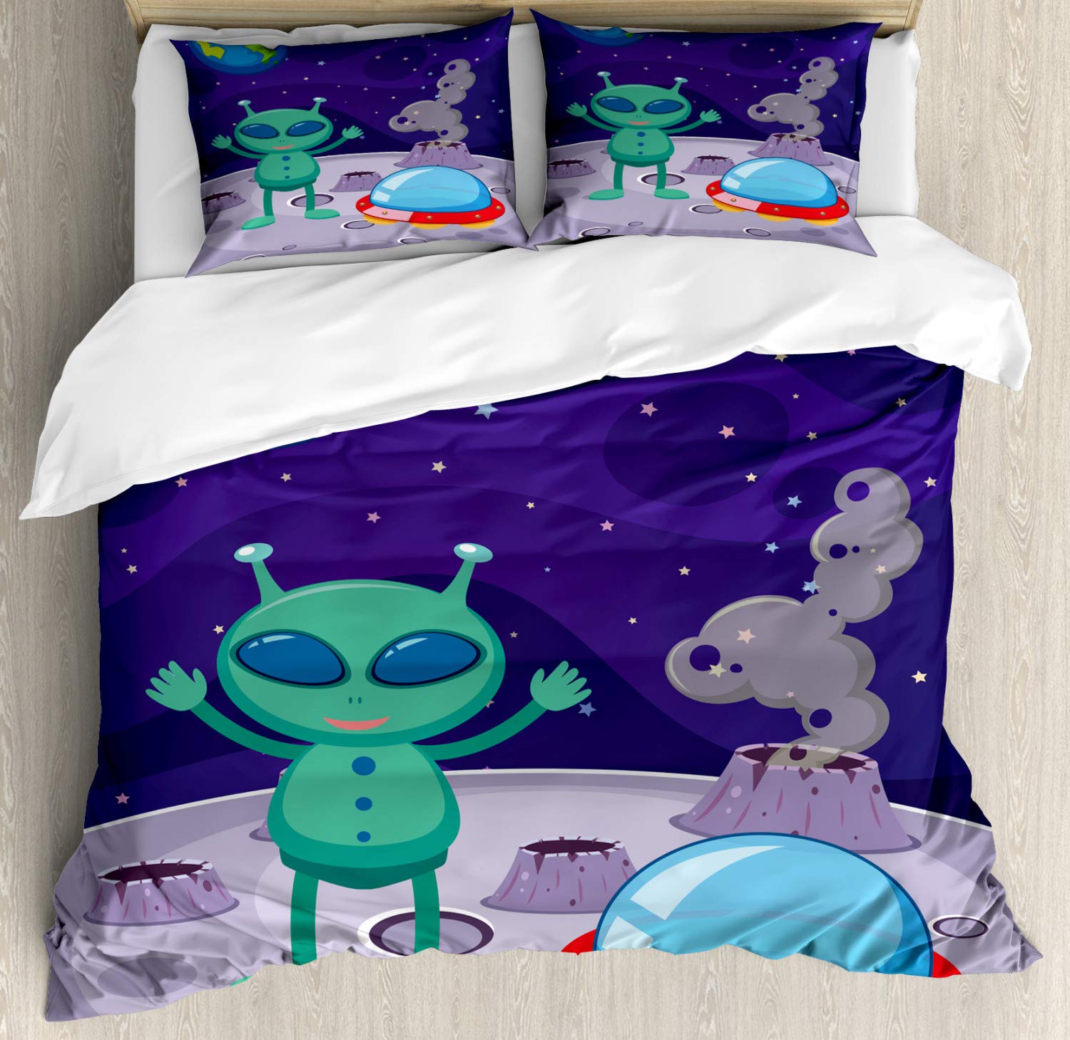 

Alien Duvet Cover Set For Kids Teens Queen King Twin Size Lightweight Down Quilt Covers 2 Pillowcases 1 Comforter Cover No Quilt EU Single(135*200cm)3pcs
