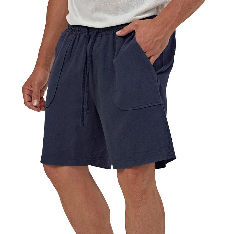Men Linen Casual Shorts, Elastic Drawstring Waist Big Patch Pocket Loose Fit Lightweight Summer Beach Walking Shorts With Side Pockets Multiple Colors