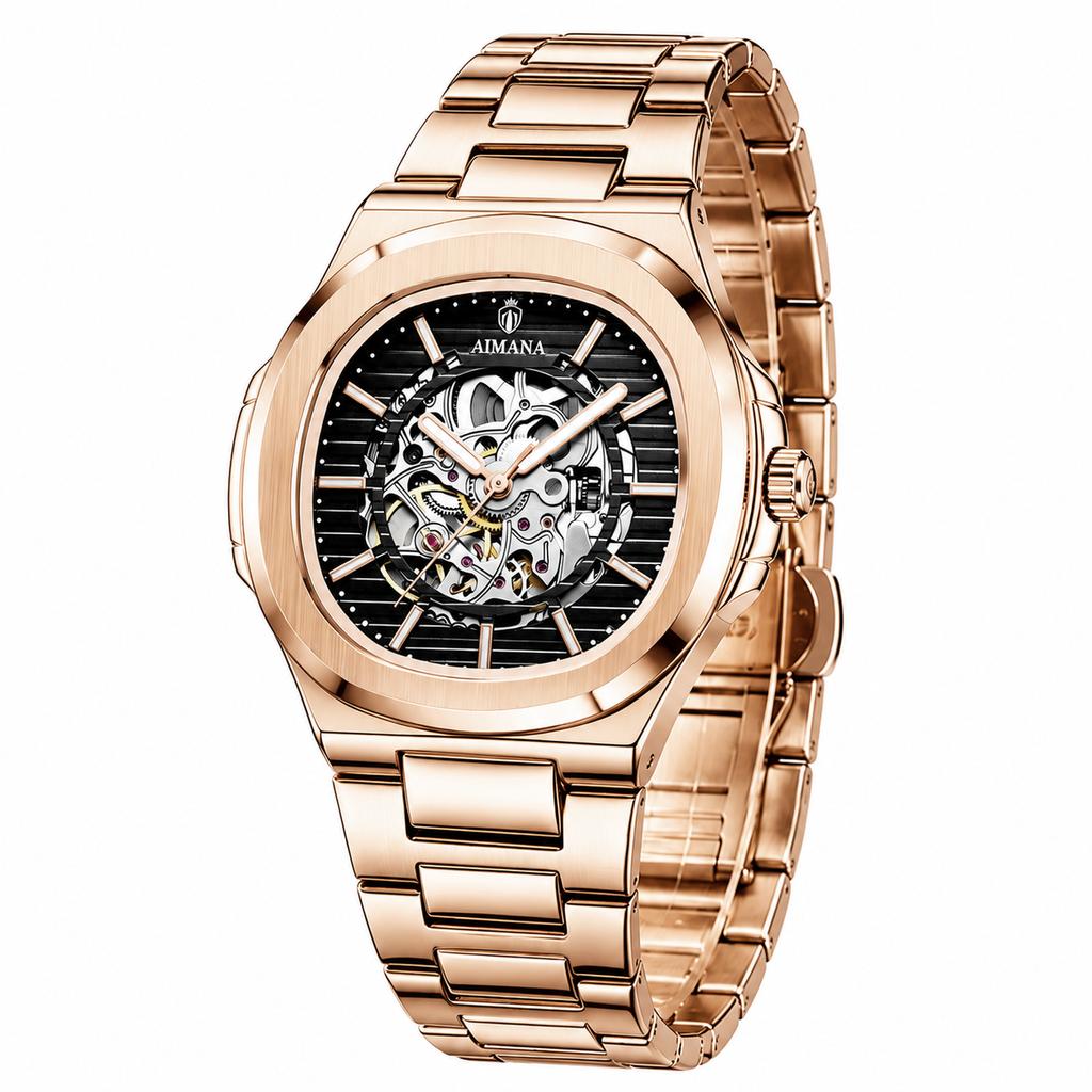 Skelett Automatische Mechanische Uhren Wasserdicht Leuchtende Zeiger Edelstahlarmband Luxus Dress-Armbanduhr für Herren