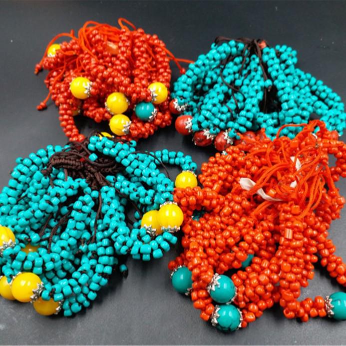 Optimized Red Turquoise Jade Woven Bracelet with Small Beads - Adjustable Design